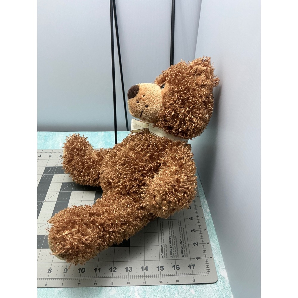 Family Christian Stores Brown Curly Fur Teddy Bear Plaid Bow Plush 13 Inch - Picture 2 of 7